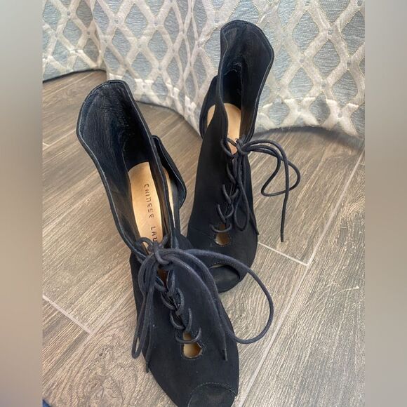 Chinese Laundry 4.5” Black LaceUp Stiletto Open Toe Booties Women’s US 8.5 - Picture 2 of 8